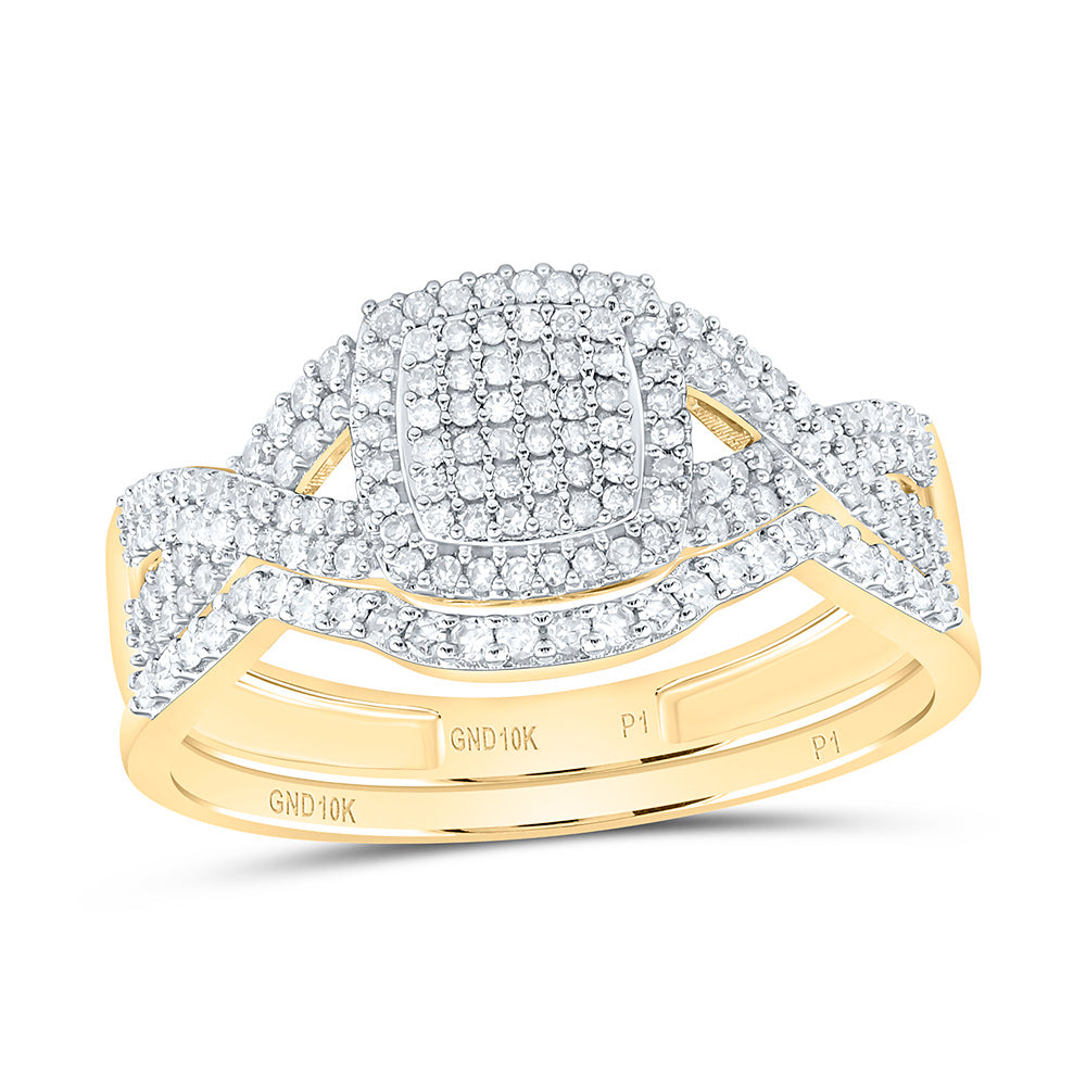 10k Gold 3/8 CTW-Natural Diamond Gift Cushion Bridal Set