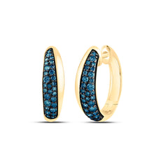 10k Gold 3/4 CTW-Natural Diamond Fashion Blue Diamond Hoop Earring