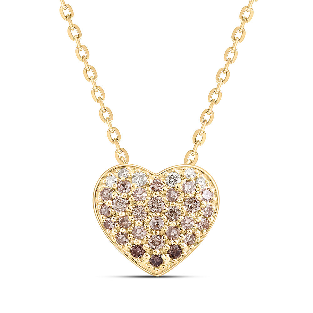 10k Gold 1/4 CTW-Natural Diamond Fashion Cognac Natural Heart Necklace (18 Inch )