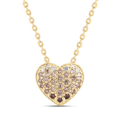 10k Gold 1/4 CTW-Natural Diamond Fashion Cognac Natural Heart Necklace (18 Inch )