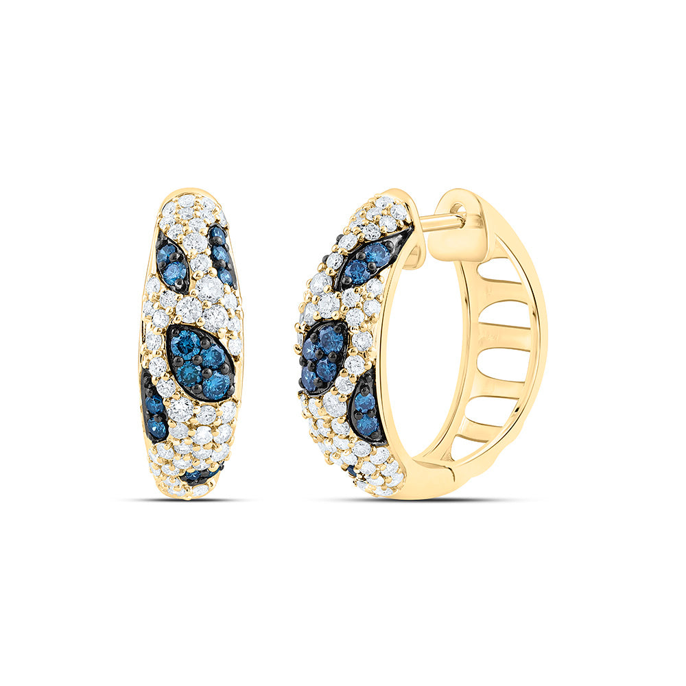 10k Gold 7/8 CTW-Natural Diamond Fashion Blue Diamond Hoop Earring