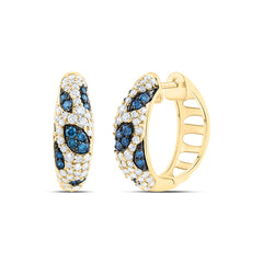 10k Gold 7/8 CTW-Natural Diamond Fashion Blue Diamond Hoop Earring