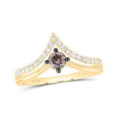 14k Gold 1/2 CTW-Natural Diamond 1/4 Ct-Crd-Br Fashion Cognac Natural Ring