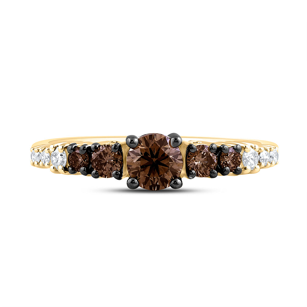 14k Gold 5/8 CTW-Natural Diamond 1/3 Ct-Crd-Br Fashion Cognac Natural Ring