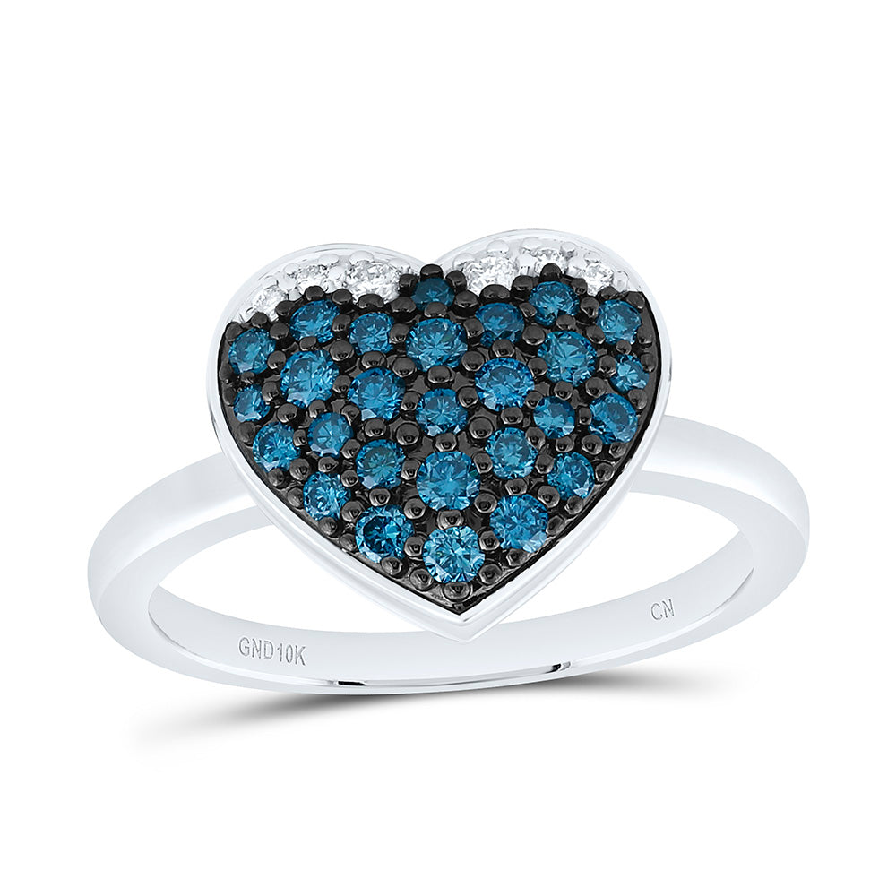 10k Gold 1/2 CTW-Natural Diamond Fashion Blue Diamond Heart Ring