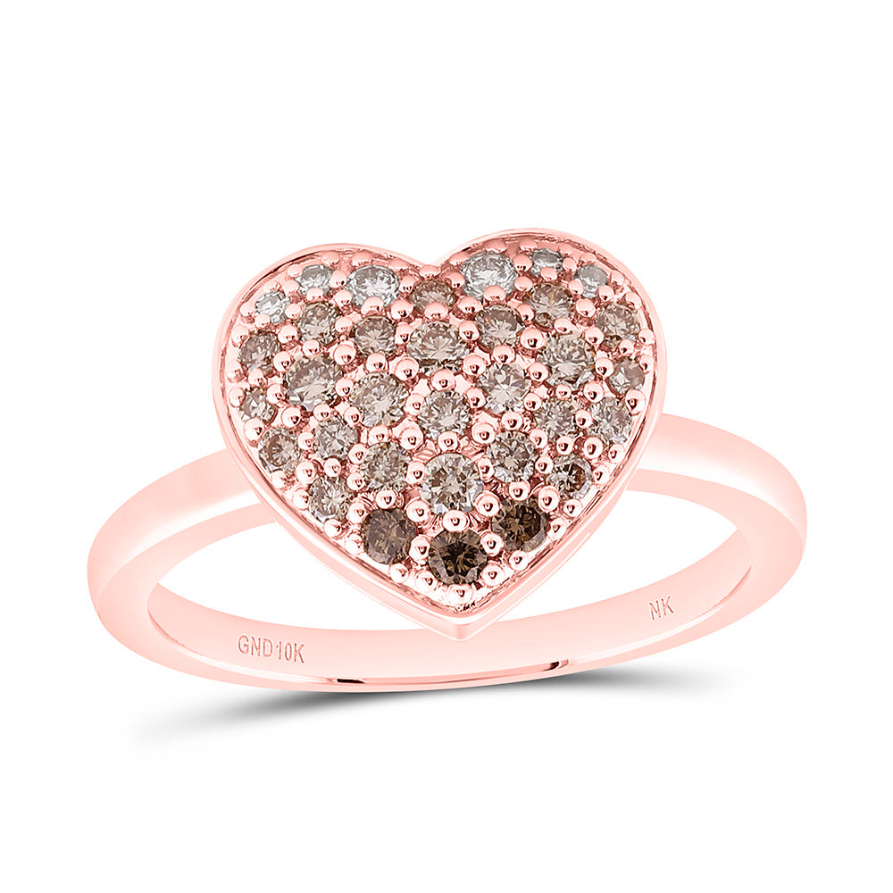 10k Gold 1/2 CTW-Natural Diamond Fashion Cognac Natural Heart Ring
