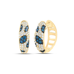 10k Gold 1/2 CTW-Natural Diamond Fashion Blue Diamond Hoop Earring