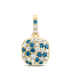 10k Gold 3/8 CTW-Natural Diamond Fashion Blue Diamond Cushion Pendant