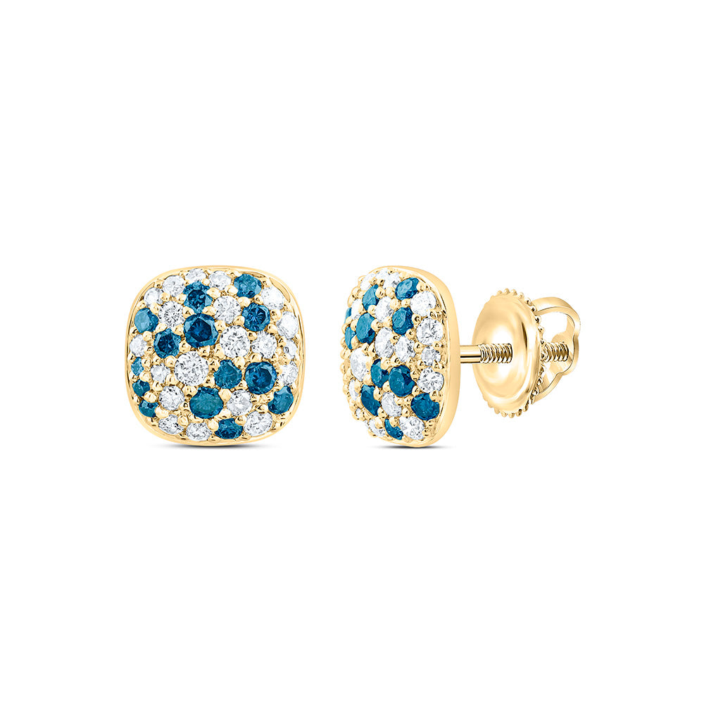 10k Gold 5/8 CTW-Natural Diamond Fashion Blue Diamond Cushion Earring