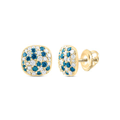 10k Gold 5/8 CTW-Natural Diamond Fashion Blue Diamond Cushion Earring