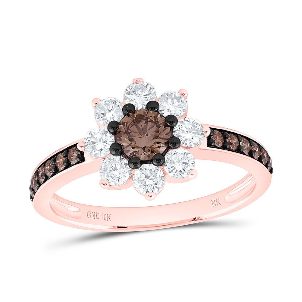 10k Gold 1 CTW-Natural Diamond 1/3 Ct-Rd-Br Fashion Cognac Natural Flower Ring