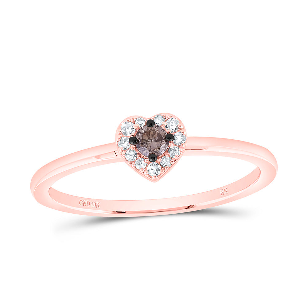 10k Gold 1/8 CTW-Natural Diamond Cognac Natural Heart Ring