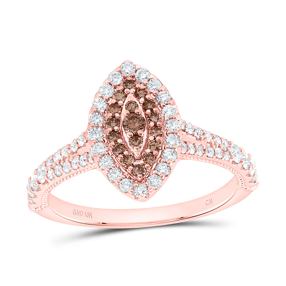 10k Gold 3/4 CTW-Natural Diamond Fashion Cognac Natural Marquise Single Halo Bridal Ring