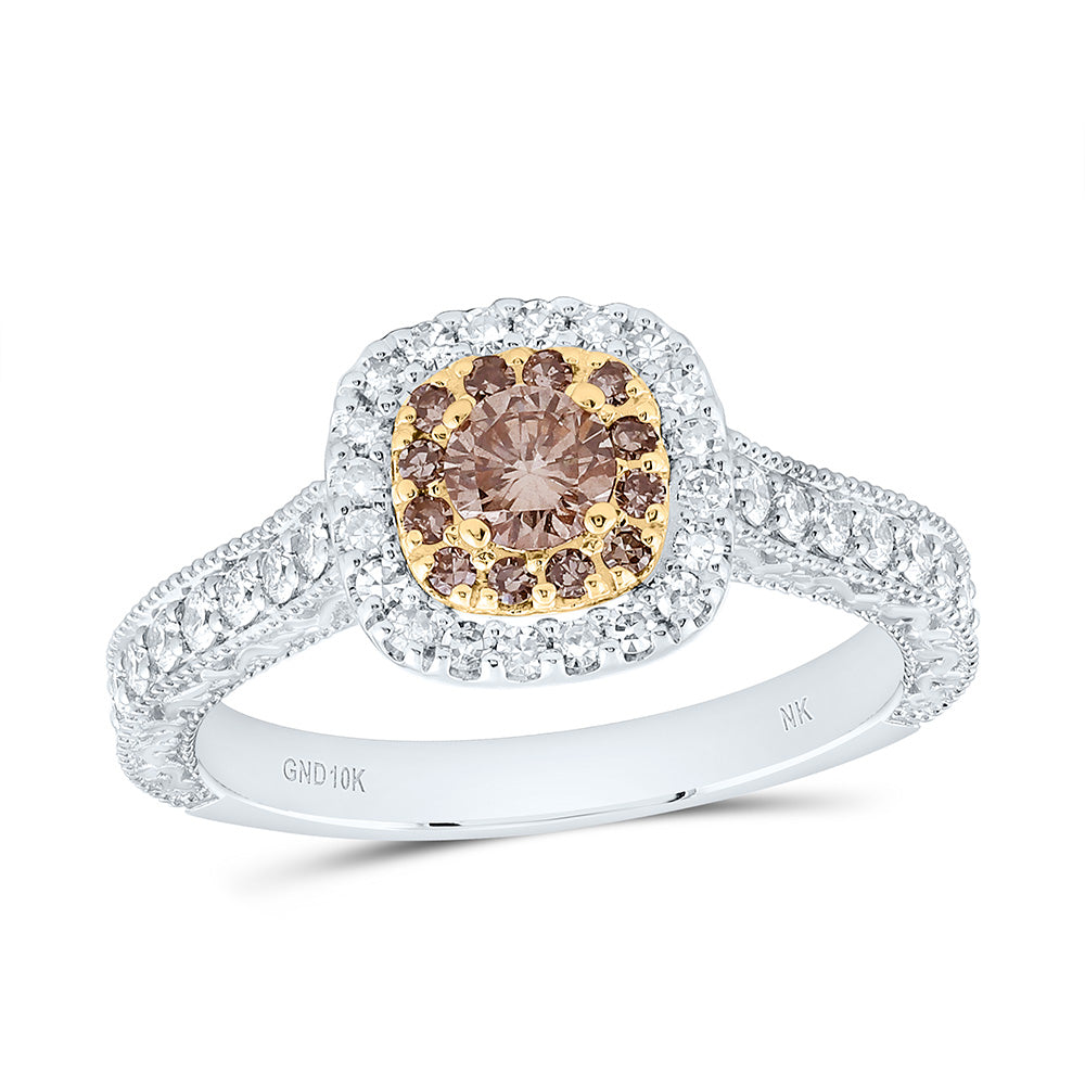 10k Gold 7/8 CTW-Natural Diamond 1/4 Ct-Crd-Br Fashion Ombre Diamond Cushion Double Halo Bridal Ring
