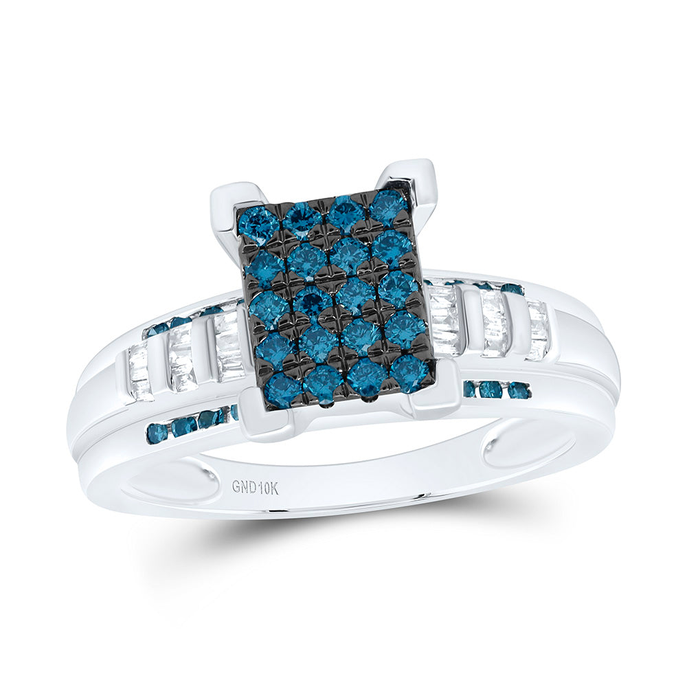 10k Gold 1/2 CTW-Natural Diamond Fashion Blue Diamond Cindy Emerald Ring