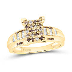 10k Gold 1/2 CTW-Natural Diamond Fashion Cognac Ombre Diamond Emerald Ring