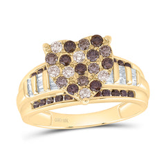 10k Gold 1 CTW-Natural Diamond Fashion Cognac Ombre Diamond Heart Ring