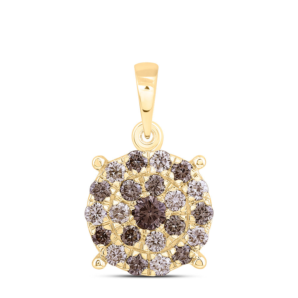 10k Gold 1/2 CTW-Natural Diamond Fashion Cognac Ombre Diamond Round Pendant