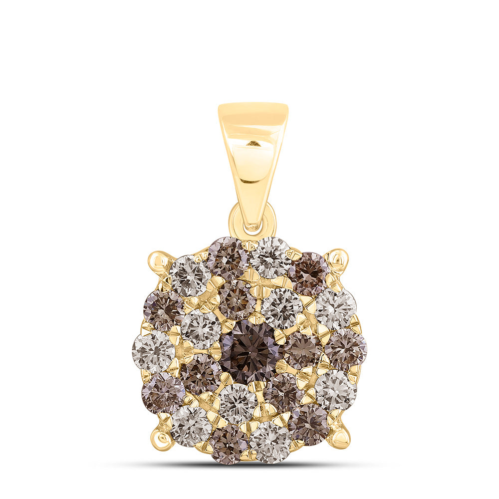 10k Gold 1 CTW-Natural Diamond Fashion Cognac Ombre Diamond Round Pendant