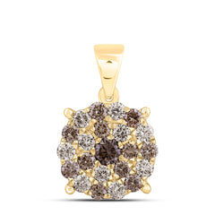 10k Gold 1 CTW-Natural Diamond Fashion Cognac Ombre Diamond Round Pendant