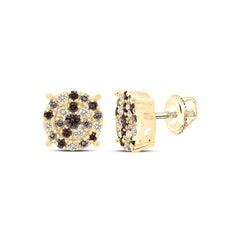 10k Gold 7/8 CTW-Natural Diamond Fashion Cognac Ombre Diamond Round Earring
