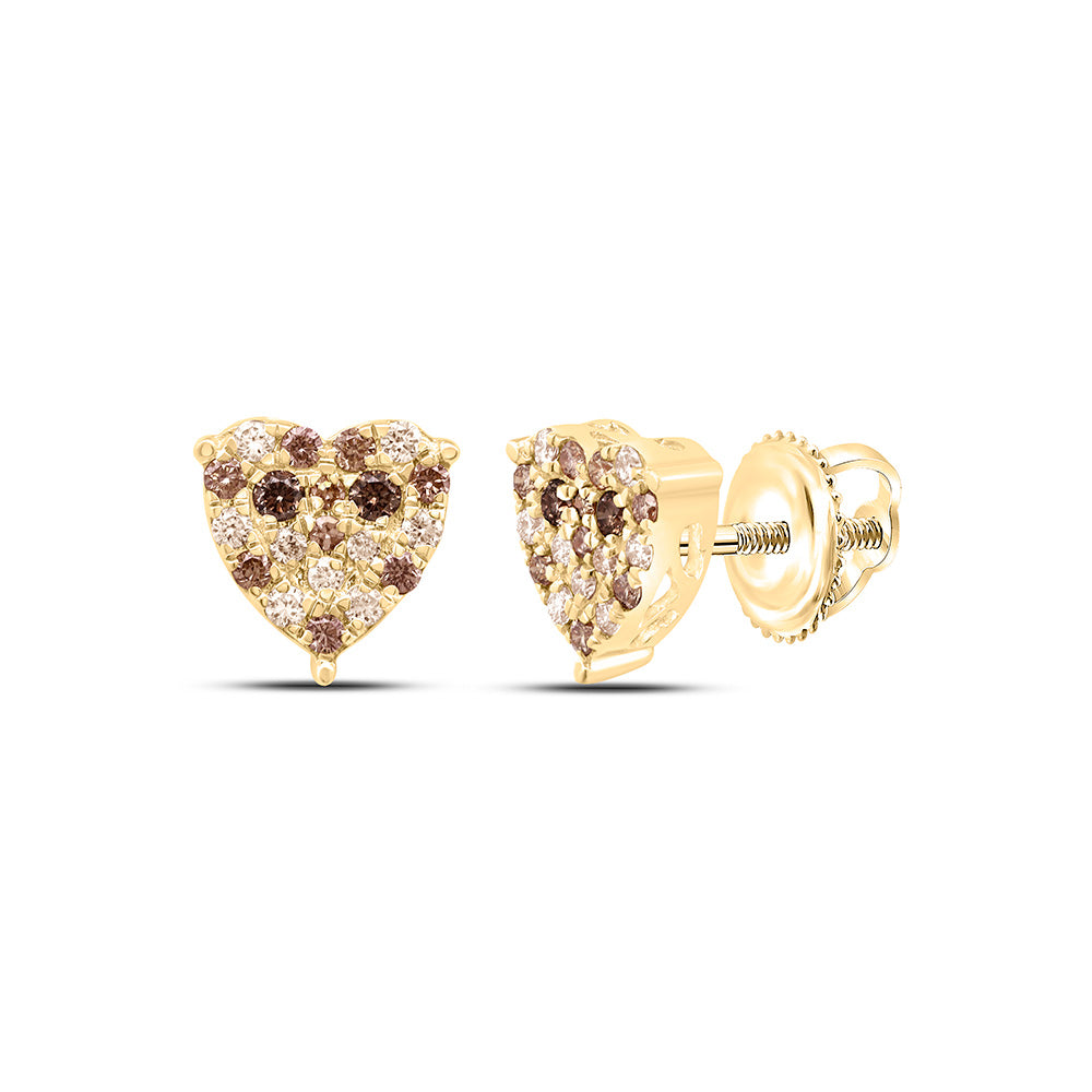 10k Gold 1/2 CTW-Natural Diamond Fashion Cognac Ombre Diamond Heart Cindy Earring