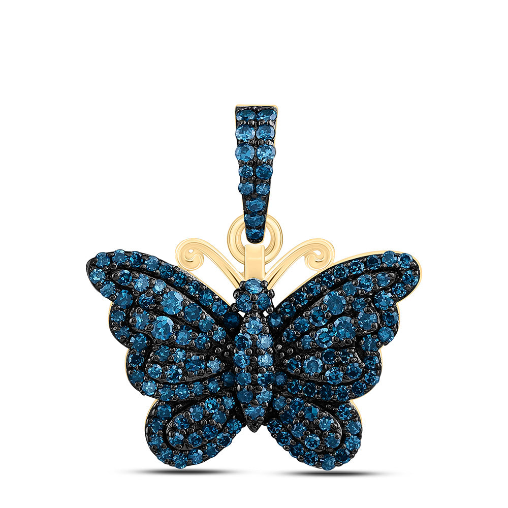 10k Gold 3/8 CTW-Natural Diamond Gift Blue Diamond Butterfly Pendant