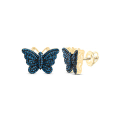 10k Gold 5/8 CTW-Natural Diamond Gift Blue Diamond Butterfly Earring