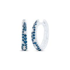 10k Gold 1 CTW-Natural Diamond Fashion Blue Diamond Hoop Earring