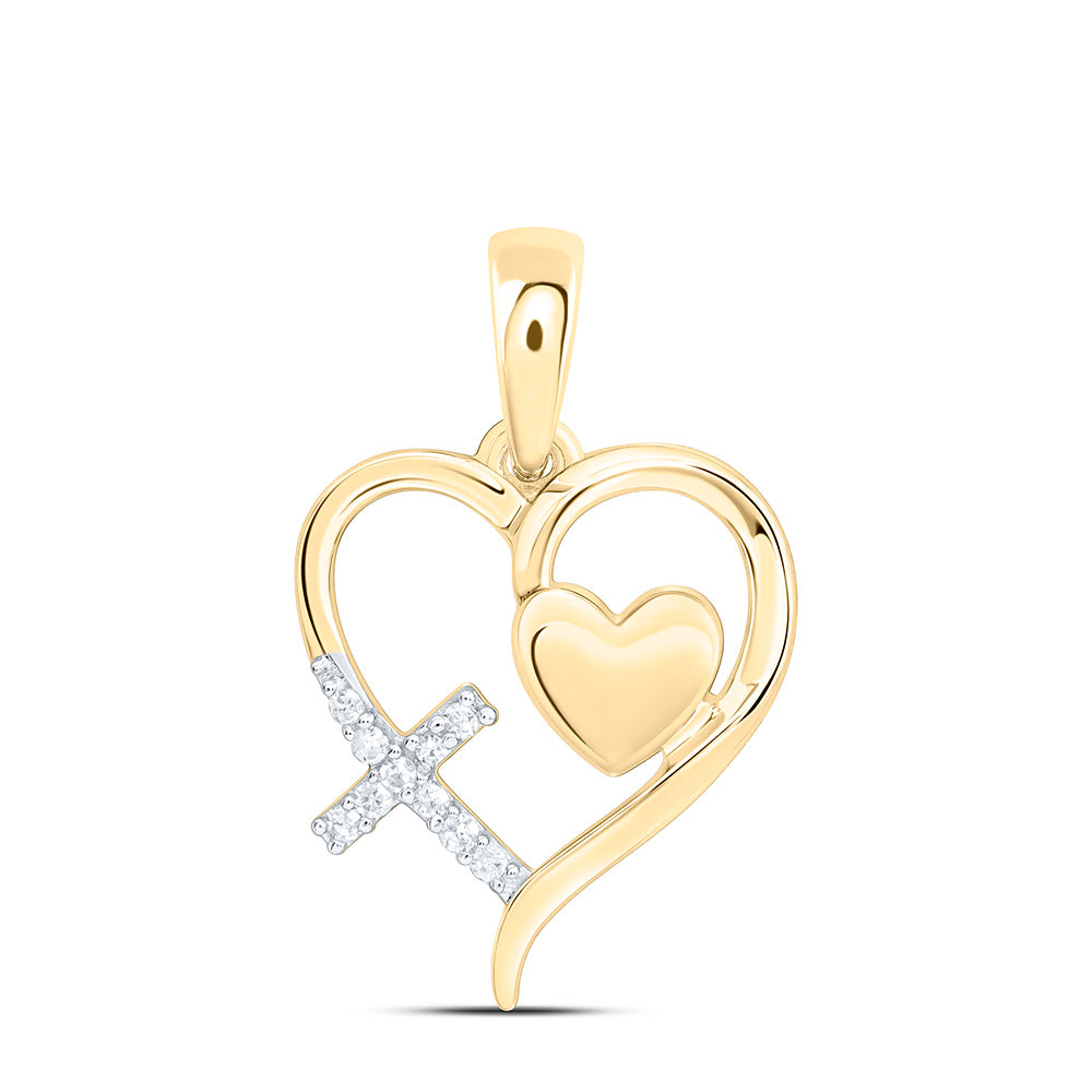 Sterling Silver 1/20 CTW-Natural Diamond Gift Cross Heart Pendant
