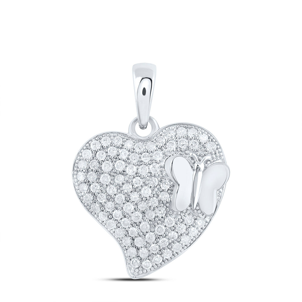 Sterling Silver 5/8 CTW-Natural Diamond Gift Butterfly Heart Pendant