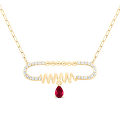 14k Gold 3/8 CTW-Natural Diamond 6X4MM Ps-Ruby Natural Gemstone Necklace (18 Inch )