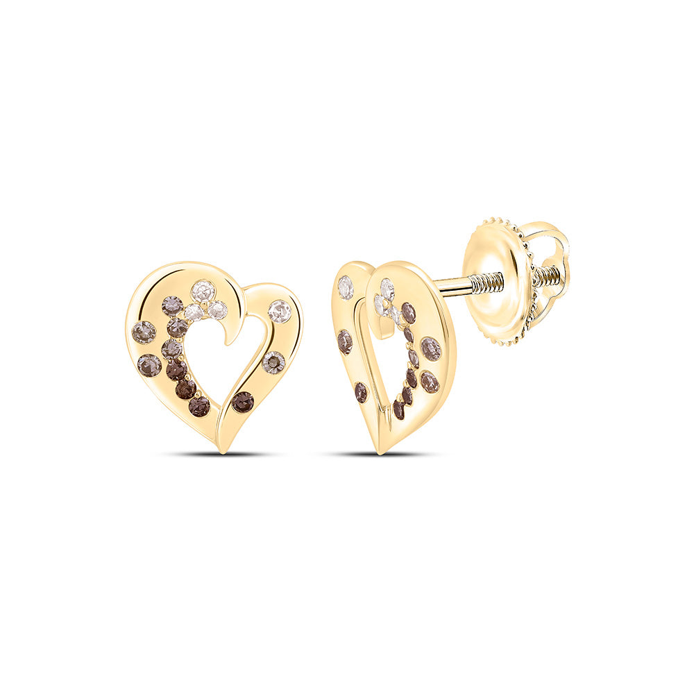 10k Gold 1/8 CTW-Natural Diamond Fashion Ombre Diamond Heart Earring