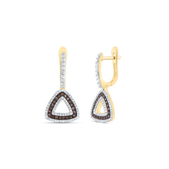 10k Gold 7/8 CTW-Natural Diamond Fashion Cognac Natural Triangle Dangling Earring