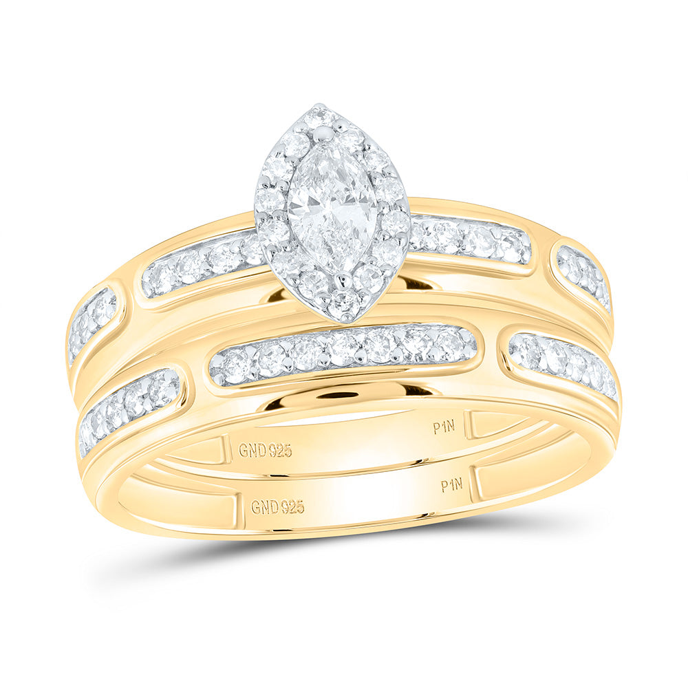 Sterling Silver 3/4 CTW-Natural Diamond 1/4 Ct-Cmq Gift Marquise Trio Set