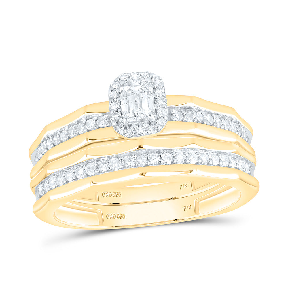 Sterling Silver 3/4 CTW-Natural Diamond 1/4 Ct-Cem Gift Emerald Trio Set