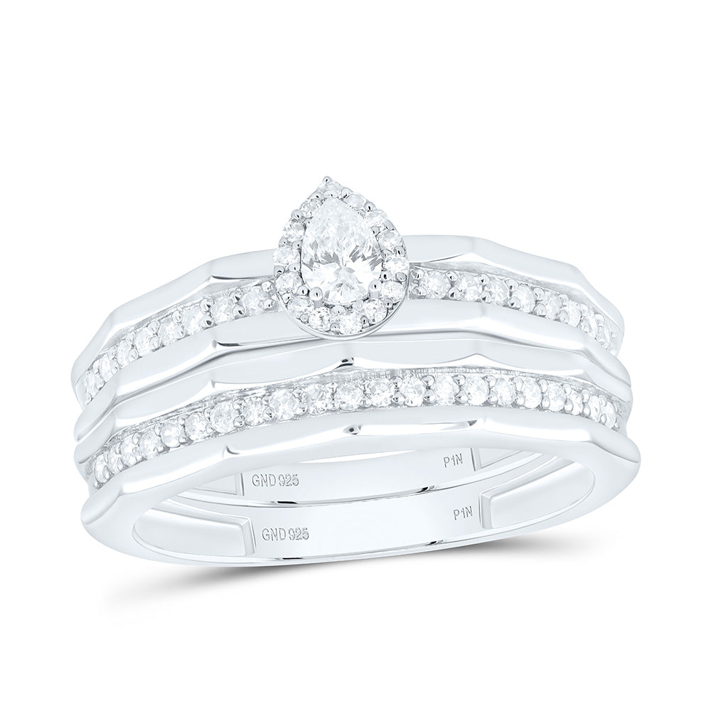 Sterling Silver 3/4 CTW-Natural Diamond 1/5 Ct-Cps Gift Pear Trio Set