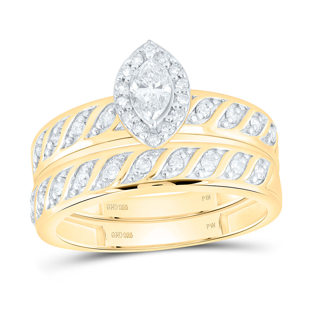 Sterling Silver 3/4 CTW-Natural Diamond 1/5 Ct-Cmq Gift Marquise Trio Set