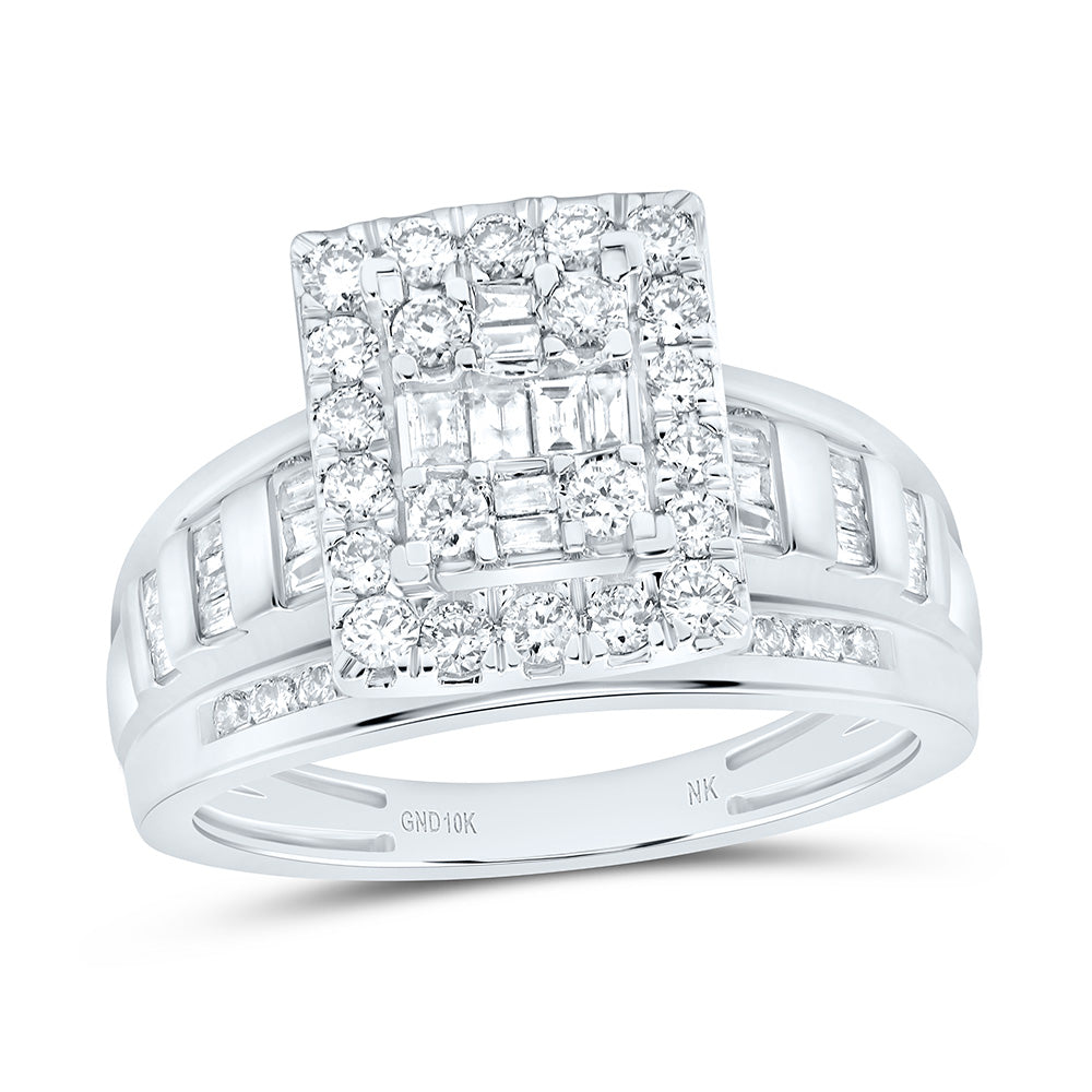 10k Gold 7/8 CTW-Natural Diamond Fashion Square Single Halo Bridal Ring