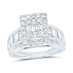 10k Gold 7/8 CTW-Natural Diamond Fashion Square Single Halo Bridal Ring