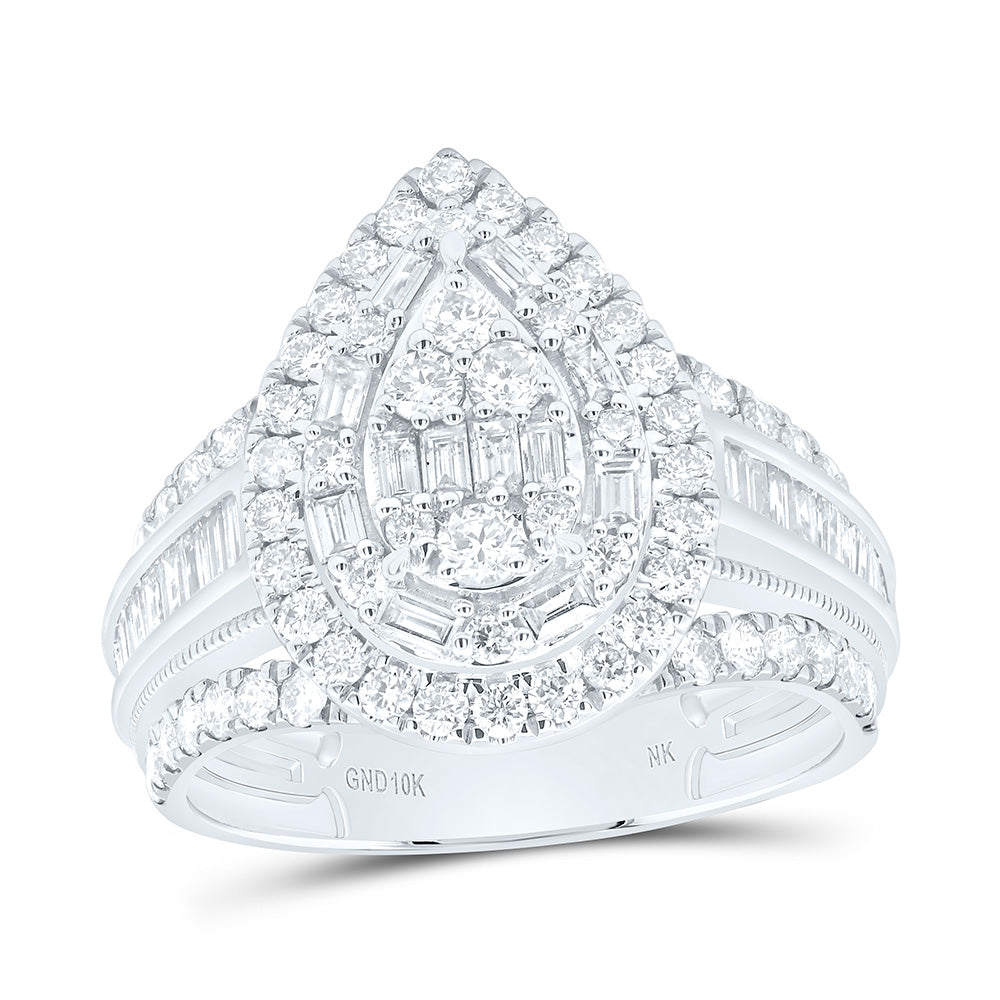 10k Gold 1 1/2 CTW-Natural Diamond Fashion Pear Double Halo Bridal Ring