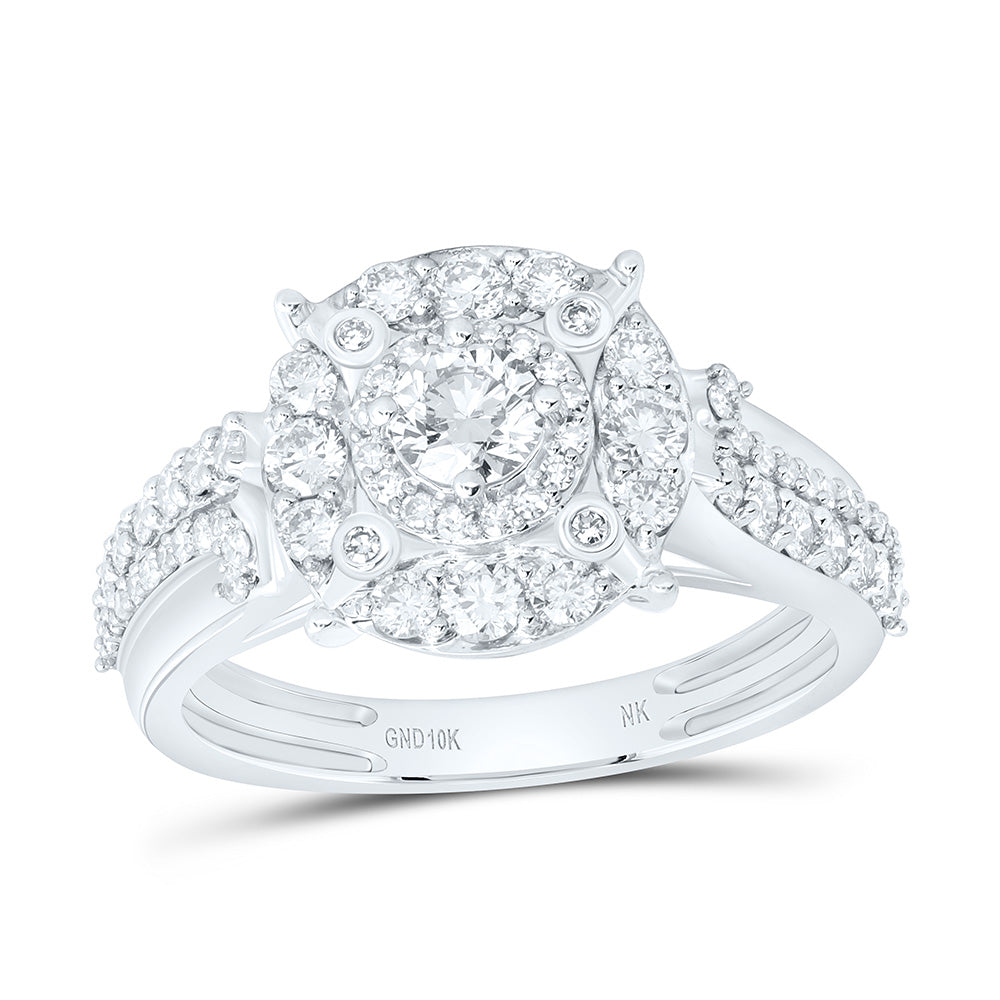 10k Gold 1 CTW-Natural Diamond 1/4 Ct-Crd Round Double Halo Engagement Ring