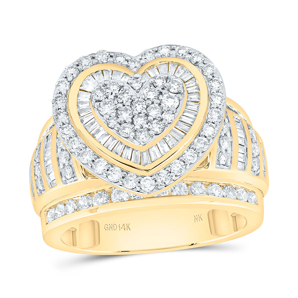 14k Gold 1 5/8 CTW-Natural Diamond Fashion Heart Ring