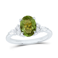 14k Gold 1/4 CTW-Natural Diamond 9X7MM-Ov-Olive Tourmaline Natural Gemstone Oval Ring