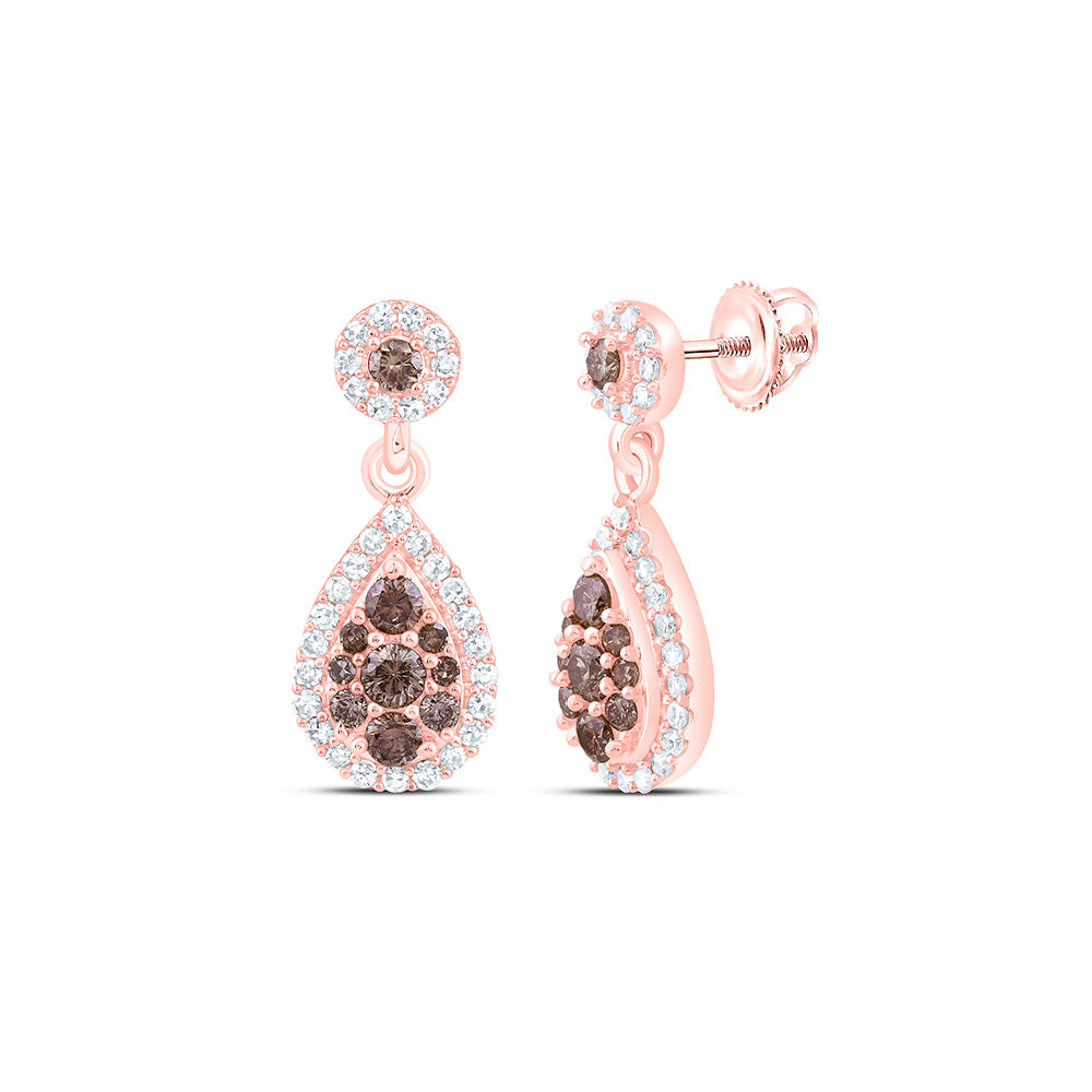 10k Gold 3/4 CTW-Natural Diamond Fashion Cognac Natural Pear Earring