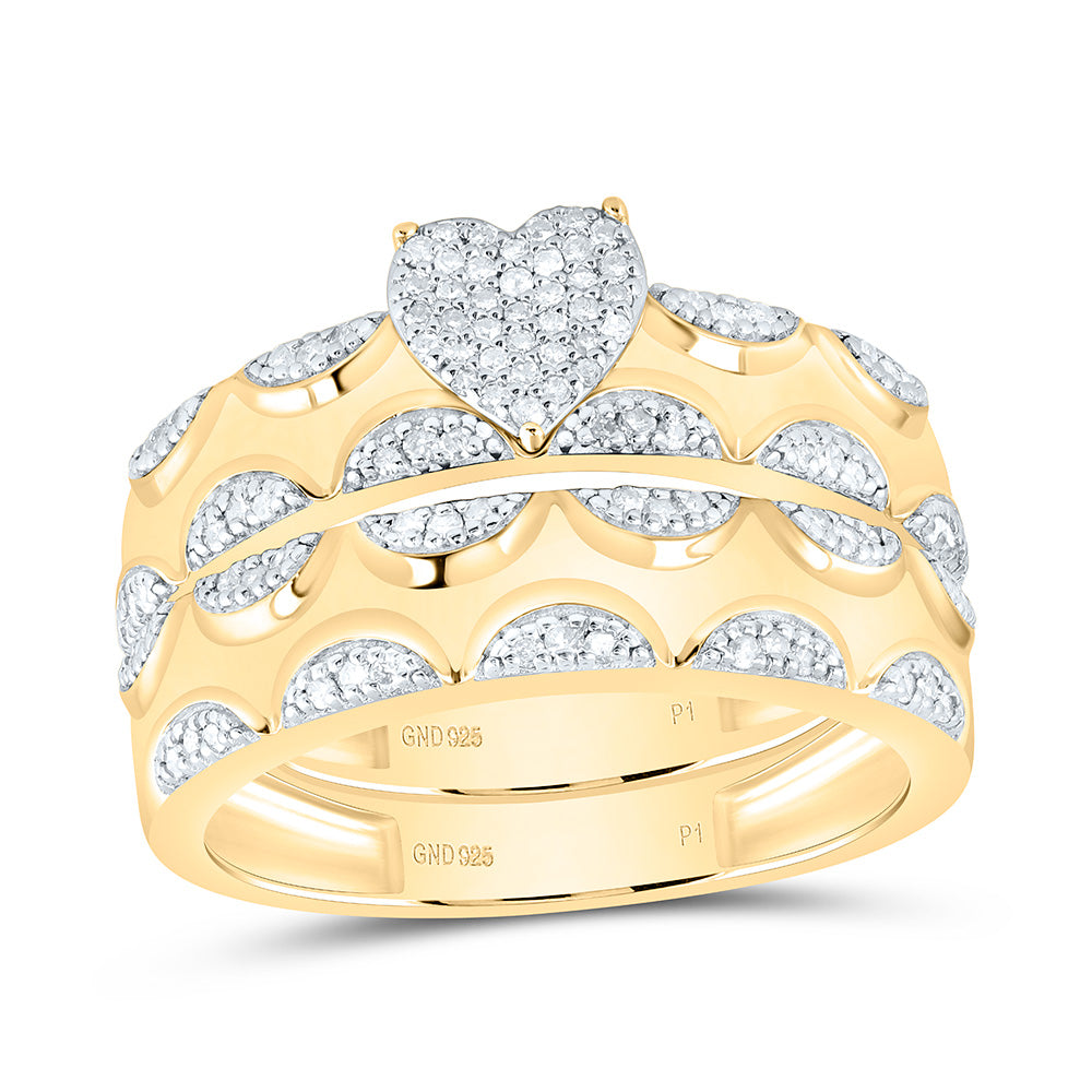 Sterling Silver 1/2 CTW-Natural Diamond Gift Heart Bridal Trio Set