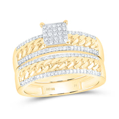 Sterling Silver 1/2 CTW-Natural Diamond Gift Cuban Square Trio Set