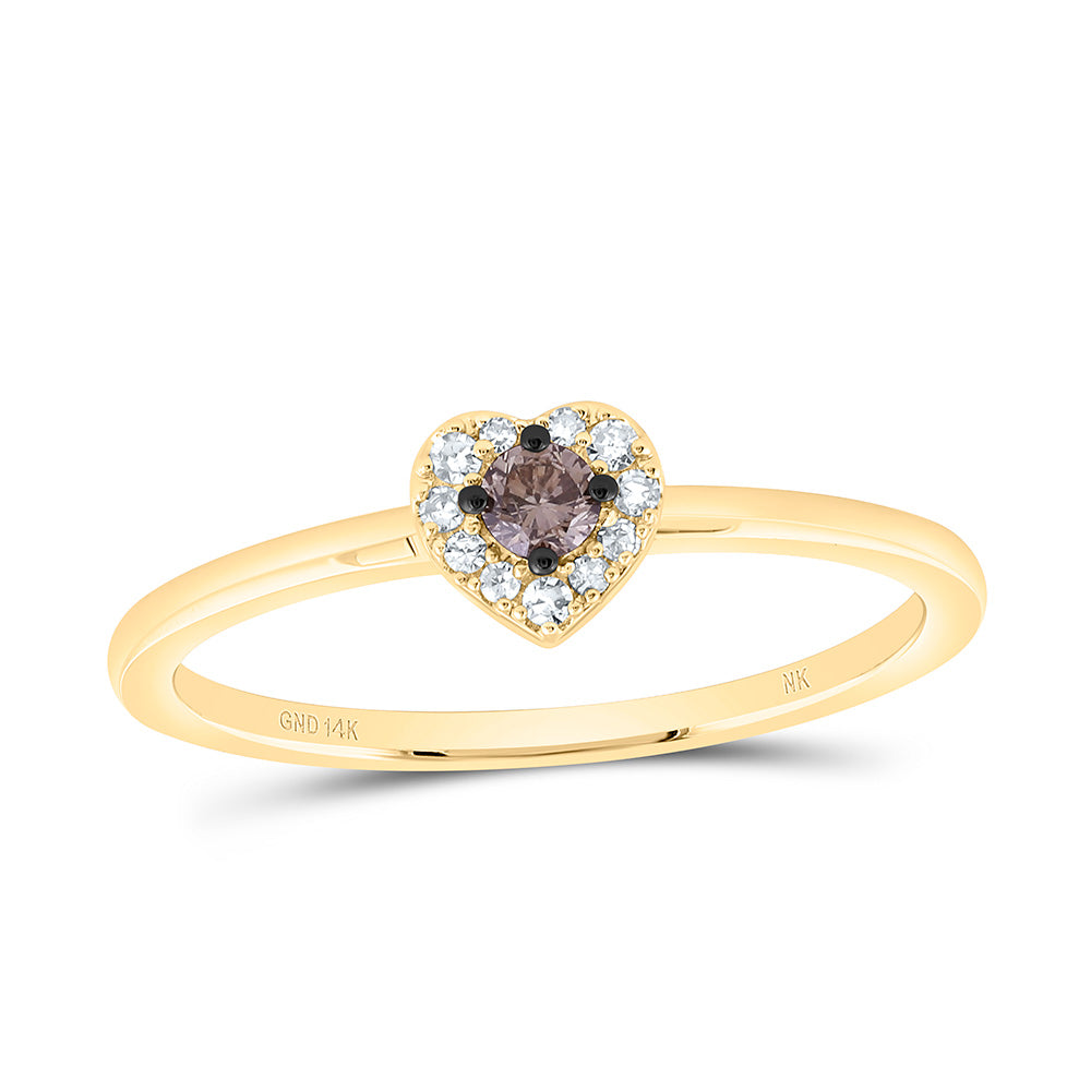 14k Gold 1/8 CTW-Natural Diamond Cognac Natural Heart Ring