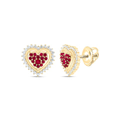 14k Gold 1/4 CTW-Natural Diamond 1/3 Ct-Rd-Ru Natural Gemstone Heart Earring