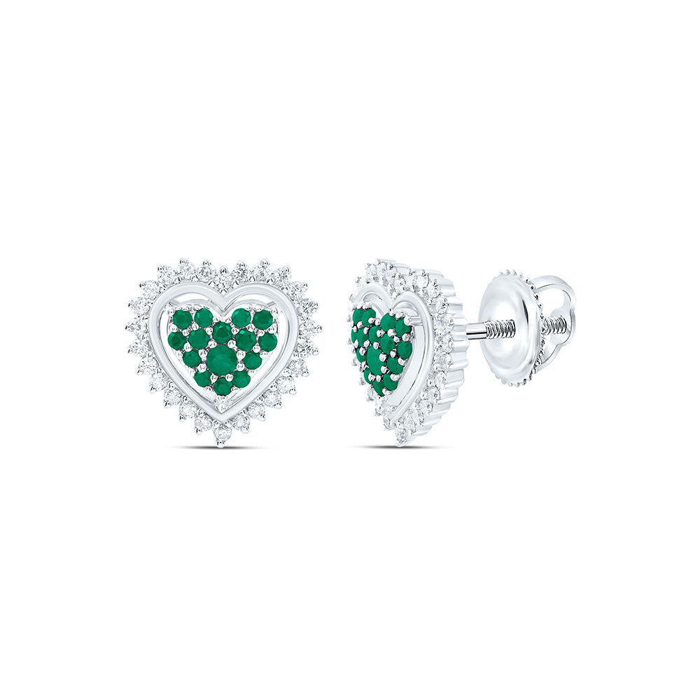 14k Gold 1/4 CTW-Natural Diamond 1/5 Ct-Rd-Em Natural Gemstone Heart Earring